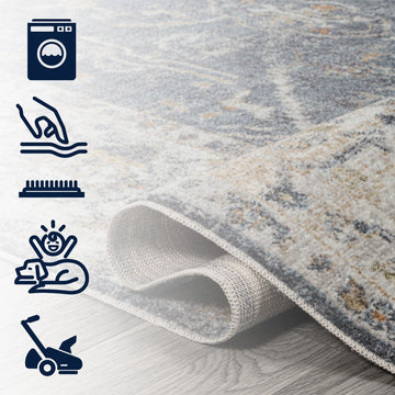 Brandy Rustic Border Low-Pile Machine-Washable Area Rug